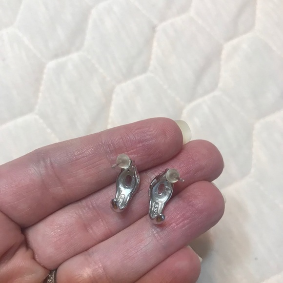 Sterling 925 White Topaz & Diamond Hoop Earrings - Picture 4 of 6